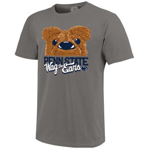 gray short sleeve t-shirt with Penn State Nittany Lion Mascot Wag the Ears